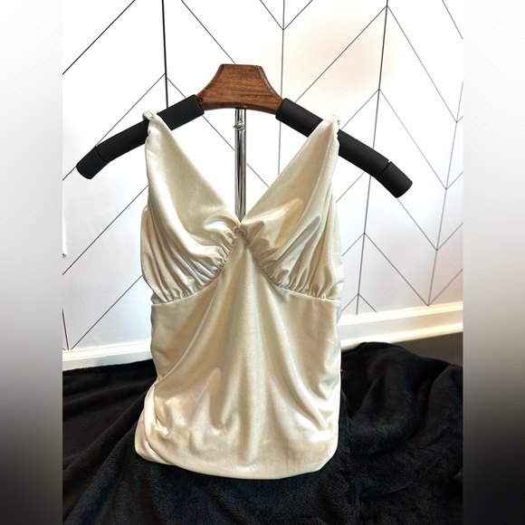 Express Cream Velvet Ruched Bodysuit Shimmery Elegant Holiday Party Top Size M - Picture 3 of 6